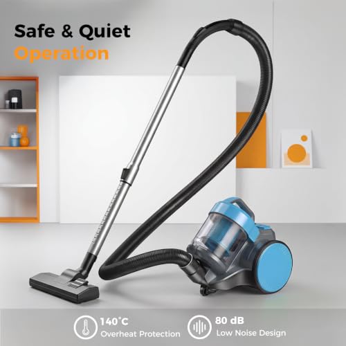 Image of NEWBULIG Canister Vacuum Cleaners for Home, Bagless Vacuum Cleaner, Blue | 850W 16Kpa Suction, 12.14 ft Retractable Cord, Washable HEPA, 1.8L Large Dust Cup for Hard Floor & Carpet