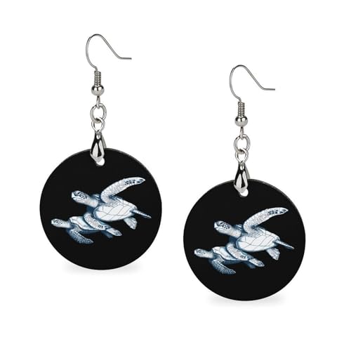 Pendientes de madera con diseño de tortugas para mujer, estilo bohemio, redondos, regalos personalizados