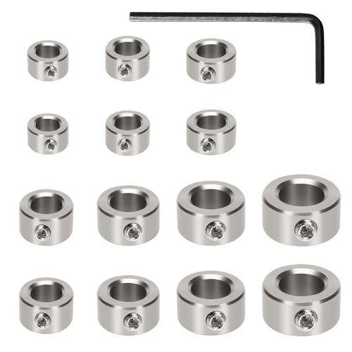 Tulov 14 Stück Tiefenanschlagringe Set,3-16mm Tiefenanschlag für Bohrer,Edelstahl Bohrtiefenbegrenzer,Stellungsregler Ring mit Sechskantschlüssel,Tiefenstopp Stellringe Set für Bohrer Holzbearbeitung
