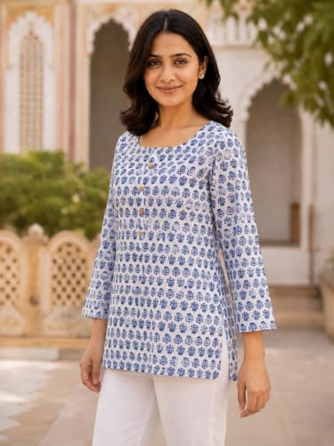Image of feranoid Printed Top with Round Neck & 3 /4 Sleeves (S-XXL)