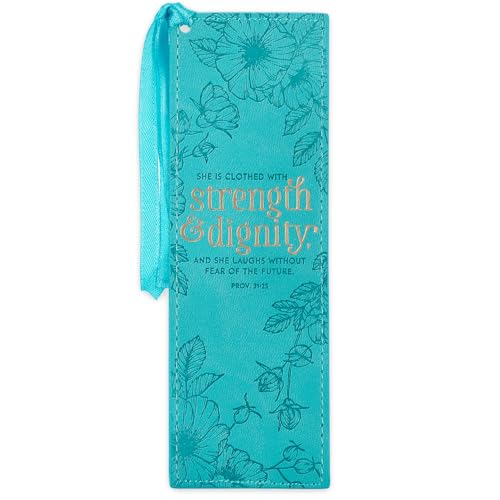 Image of Christian Art Gifts Faux Leather Scripture Bookmark: Strength and Dignity