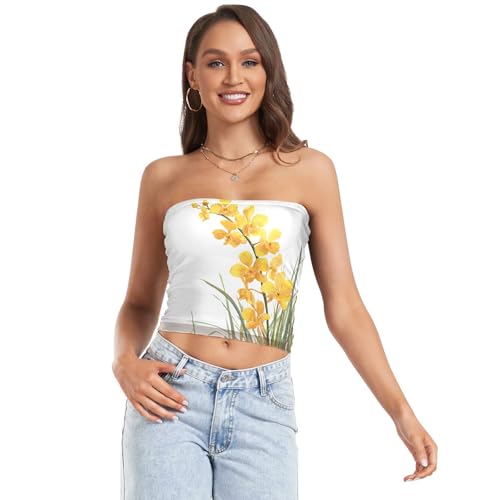 susiyo Women Tube Tops Yellow Orchid Flower Sexy Strapless Tube