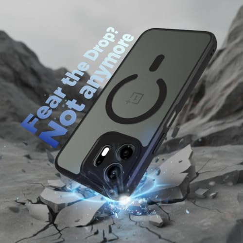 Image of RIGGEAR Shockproof Sleek Hybrid Armor Magnetic Back Cover Case Compatible with MagSafe Accessories for OnePlus N6 5G (Clear PC + Black TPU Bumper)