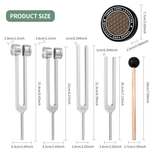 Image of Tuning Forks for Healing Set 128Hz 136.1Hz 256Hz 384Hz | Healing Instrument Tuning Forks for Meditation Yoga and Chakra Energy Sound Therapy & Stress Relief - Perfect Spiritual Gift