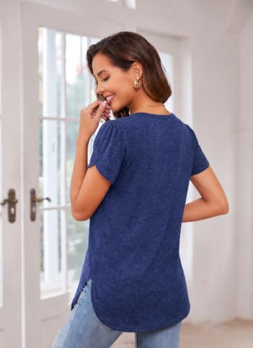 Image of Herou Women's Casual Long /Short Sleeve T Shirt Crewneck with Side Split Fall Pullover Loose Tunic Sweater Tops