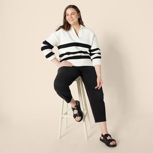 Image of Amazon Essentials Women's Regular-Fit Midweight Cotton Polo Pullover Sweater, Long Sleeve, V Neck, Collared