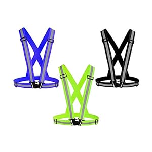 Awnuuw Reflective Vest Running Gear 3Pack, Adjustable Safety Vests High Visible Reflective Belt Straps for Night Running, Outdoor Cycling, Motorcycle, Dog Walking (Green,Black,Blue)
