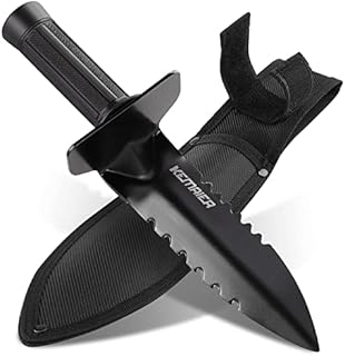 Metal Detector Shovel, Kemaier Heavy Duty Double Serrated Edge Digger, Metal Detecting Digging Tool with Sheath for Belt Mount, Gardening Accessories for Metal Detection Digging Loosening Planting