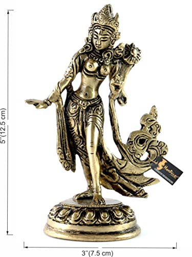 Image of Two Moustaches Standing Tara Devi 5 Inches Brass Statue, Tara Devi Idol, Living Room Decor, Goddess Tara Statue, Standard, Pack of 1