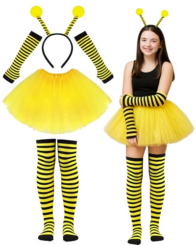 Asikkon Bee Tutu Costume Accessories for Women with Bees Antenna Bopper Headband Tutu Skirt Set for Halloween Costume