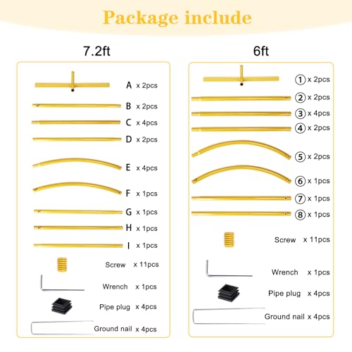 Image of RUBFAC Metal Arch Backdrop Stand Set of 2 (6FT & 7.2FT), Gold Wedding Arch Frame Balloon Stand for Birthday Baby Shower Anniversary Bridal Graduation Indoor Outdoor Party Decoration