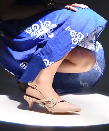 Image of JM LOOKS Kitten Heels for Women Pointed Toe Pumps Low Heel Slingback Heels with Buckle Dress Shoes for Dating Party Working