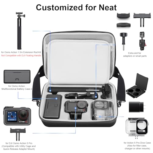 AMAZEAR Carrying Case for DJI Osmo Action 5 Pro,DJI Action5 Pro Accessories Protector Compact Hard Shell Carry Bag Portable for Travel or Home Store, Compatible with Action 3, Action 4 Camera, Black