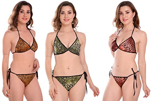 Image of WomenSolid Printed Non-Padded Non-Wired Bra Panty Lingerie Set of 3 S to 3XL