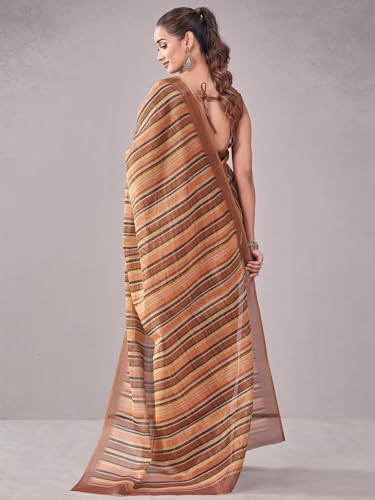 Image of Satrani Women's Shimmer Silk Printed Saree with Unstitched Blouse Piece