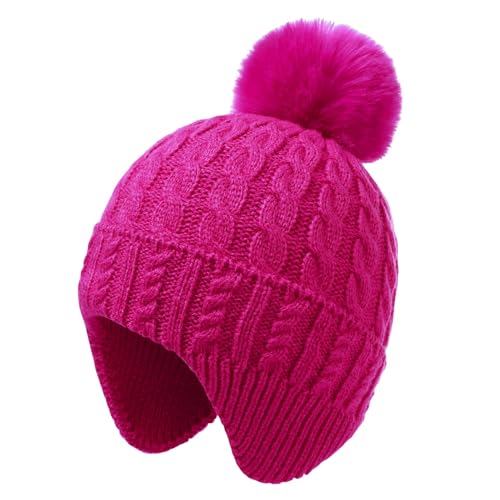 Toddler Baby Winter Hat with Earflap Kids Warm Twisted Knit Hat Infant Pom Pom Beanie Ski Cap for Baby Girls Boys