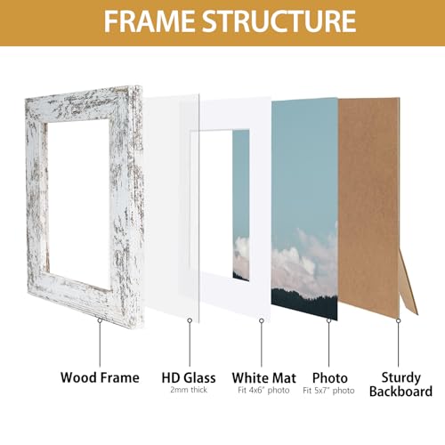 Califortree-Rustic-White-5x7-Picture-Frame-Display-Photos-4x6-with-Mat-or-5x7-Without-Mat-Real-Glass-Frames-for-Wall-and-Tabletop-Set-of-2