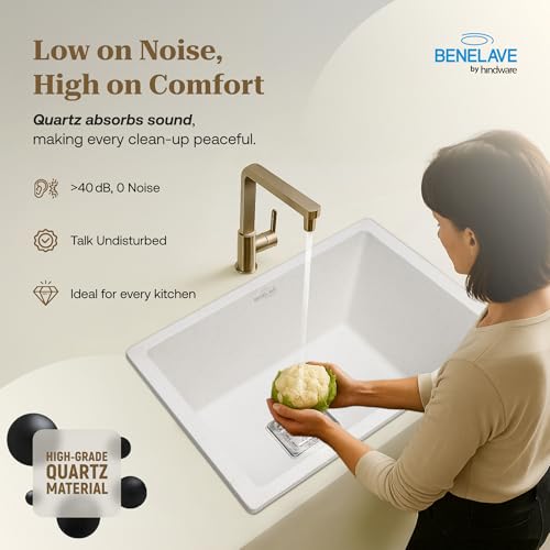 Image of Benelave by Hindware BLACP91006 Quartz Sink 21x18 for Kitchen | Single Bowl | Star Dust Color | Better Sound Absorption for Quieter Use | 7-year Manufacturer Warranty