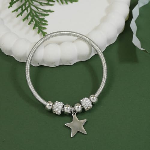 Image of I Jewels Fashion Stylish Silver Plated Adjustable Charm Bracelet with Stone Beads for Women