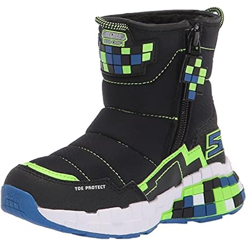 Skechers 402198L BBLM Ankle Boot, Black Textile/Synthetic/Blue & Lime Trim, 10 UK Cover
