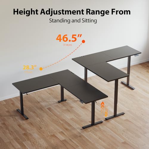 Image of Agilestic L-Shaped Standing Desk Adjustable Height, Electric Corner Standing Desk, Sit Stand Up Desk, 75x61 inch Sit Stand Computer Table, Black