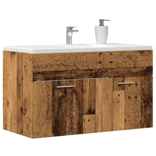 Homgoday Mueble lavabo baño madera antigua 90 x 38,5 x 46 cm multicapa mueble aparador armario de suelo para baño mueble portaobjetos estantes armario de almacenamiento para dormitorio oficina