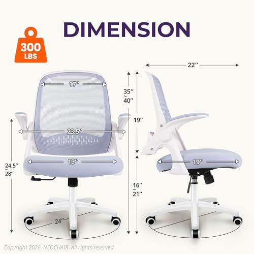 Image of NEO CHAIR Office Desk Chair, Ergonomic Mesh with Flip-Up Armrests, Purple