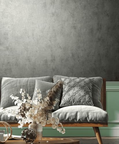 marburg Papel pintado de fieltro gris liso para salón, dormitorio...