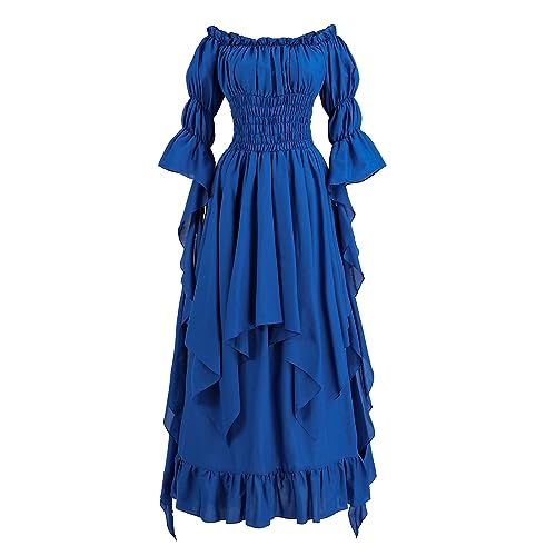 LTAKK Renaissance Dress Medieval Costume Victorian Dresses Women Peasant Gothic Fairy Witch Wedding Under Dress, Royal Blue, S/M