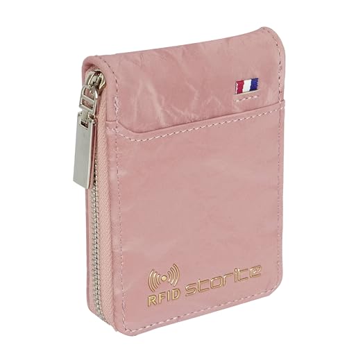 Storite RFID PU Leather 9 Slot Vertical Credit Debit Card Holder Money Wallet Zipper Coin Purse for Men Women (Pink - 11.5 x 2 x 8 Cm)