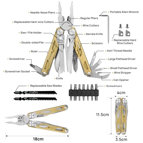 BIBURY Multitool Pliers Pro BI2045, 31-in-1 Stainless Steel Multi Tool with Replaceable Wire Cutters and Saw, Foldable Heavy-duty Multitool Set with Scissors and Screwdriver for Hiking Camping Repair