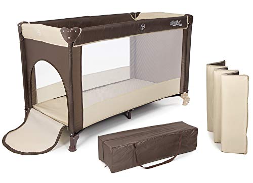 Moolino Fun - Cuna de viaje, 125 x 70 cm, plegable, con bolsa de transporte y apertura lateral, desde el nacimiento hasta los 15 kg, multicolor marrón marrón
