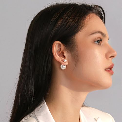 Double Pearl Drop Earrings for Women, Rose Gold Plated Elegant Dangle Earrings, Classic Pearl Jewelry for Wedding & Everyday Wear4