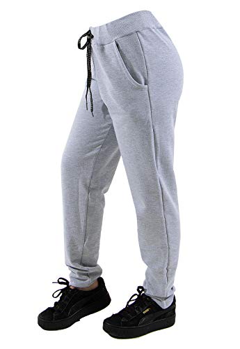 Calça de Moletom Feminina Cós Alto Inverno Flanelada Longa Lisa (G, cinza)