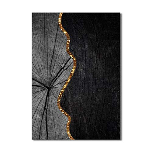Impression moderne sur toile avec texture bois et détails dorés pour grand mur