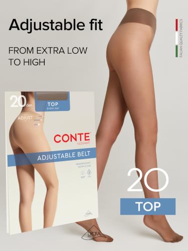 Image of Conte Tights Sheer to Waist Hipster Low-Rise Pantyhose with Adjustable Belt, Top 20 Den