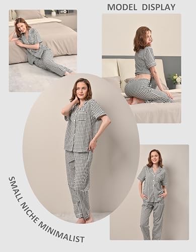 Image of NAP BOUND 100% Cotton Women Pajama Sets Button Down Short Sleeve Sleepwear Soft Pjs 2 Piece Lounge Set with Pocket XS-XXL
