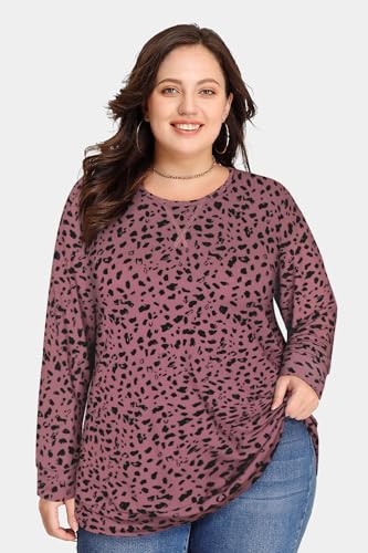 Image of CARCOS Plus Size Tops for Women Color Block Flower /Striped /Camo Crew Neck Long Sleeve Tee Shirt