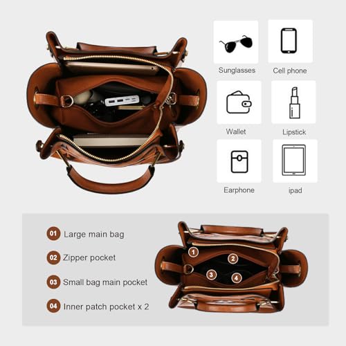 Women’s Floral Embossed Leather Handbag - Large Top Handle Shoulder Bag with Detachable Strap for Everyday3