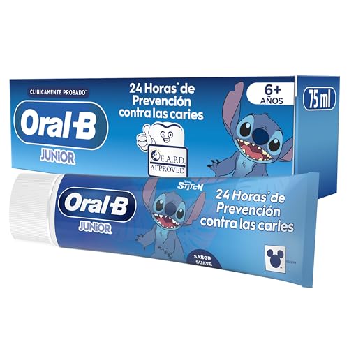 Oral-B Pro Junior Disney Stitch Pasta de Dientes para Niños, Elimina La Placa y Previene Las Caries, Dentífrico para Niños de 6 a 12 Años, Sabor a Menta Suave, 75 ml