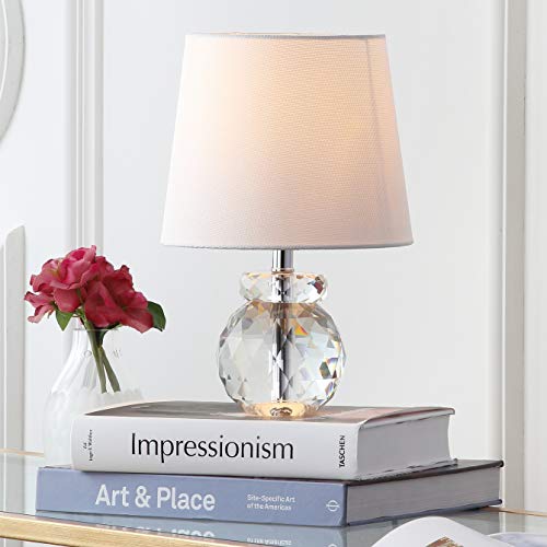SAFAVIEH Lighting Collection Eunice Modern Glam Clear Crystal 13-inch Bedroom Living Room Home Office Desk Nightstand Round Table Lamp (LED Bulb Included)