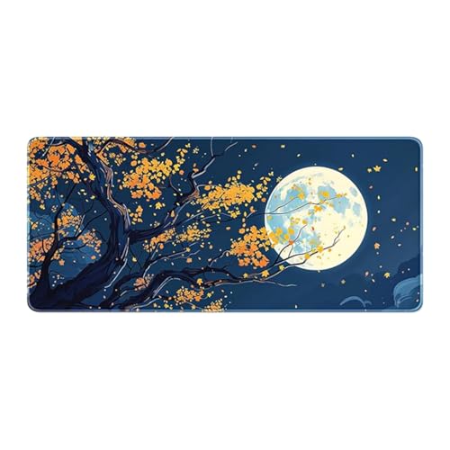 Großes Gaming-Pad mit Naturmotiv als Schreibtischunterlage extra lange dünne Computer-Mausmatte für Desktop-PCs kabellose Laptops (Black, 90X40cm)
