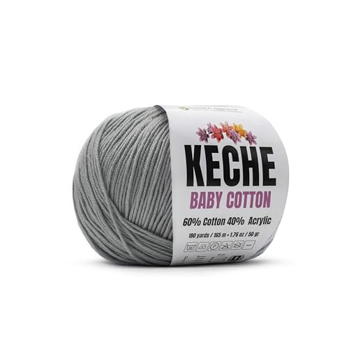 Image of Keche Baby Cotton, 60% Cotton 40% Acrylic Yarn, Soft Cotton Yarn for Crochet and Knitting, Amigurumi Yarn 1 Skein /Ball 1.76 Oz (50g) / 180 Yrds (165m) - Grey