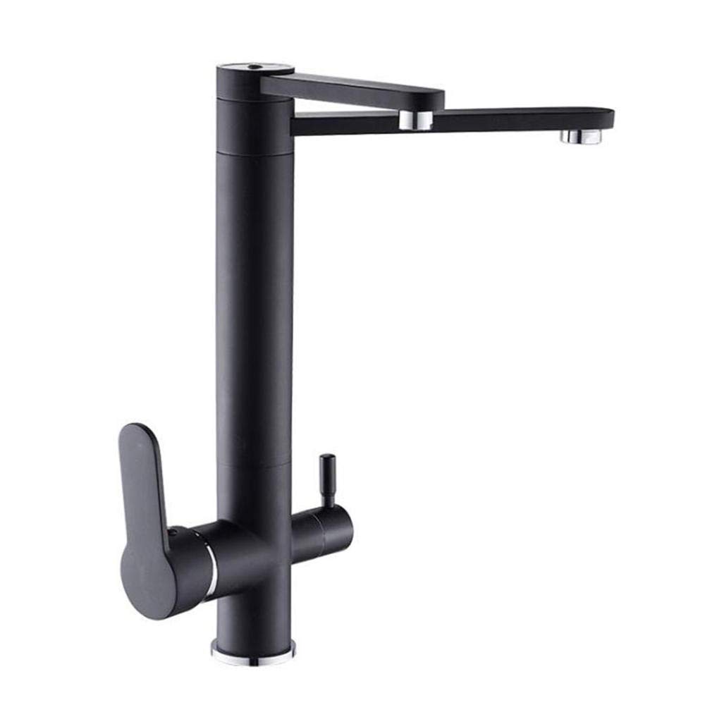 WDSOPK 3 Way Kitchen Sink Mixer Tap 3 in 1 Water Filter Tap Black Hot and Cold Kitchen Sink Water Purifier Faucet Rotating Double Outlet Kitchen Sink Faucet