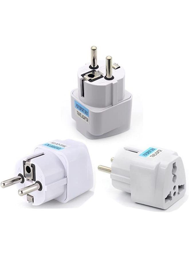 3 Pieces Type E/F 2-Pin Grounded Plug Adapter Multicolored