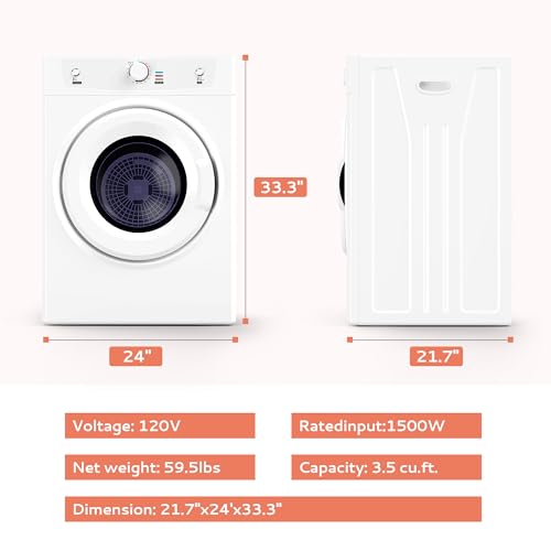 Image of Euhomy 3.5 Cu.Ft Portable Dryer 1500W Compact Laundry Drying Machine