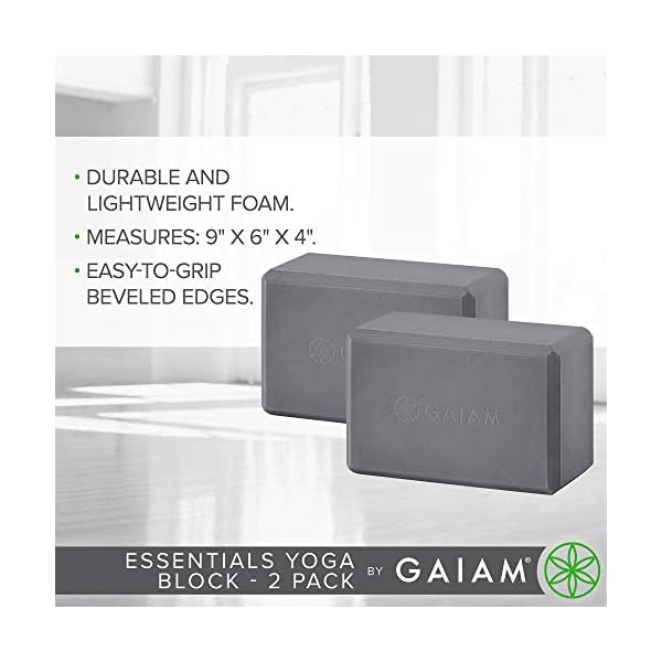 Gaiam Essentials Yoga Block (Set Of 2) - Supportive Latex-Free Eva Foam Soft Non-Slip Surface For Yoga, Pilates, Meditation, Grey