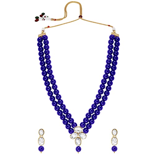 Image of Peora Crystal Faux Pearl Kundan Necklace & Jewelry Set Gift for Women