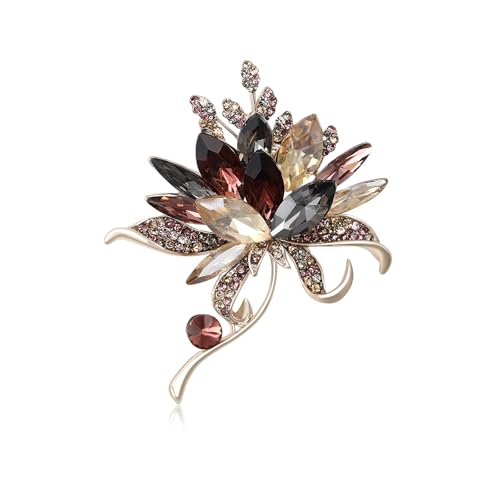 Image of Rhinestone Brooch Pin for Women Elegant Crystal Flower Bouquet Brooches Lapel Pin Wedding Party Dress Accessories for Wife Mom Birthday Gifts
