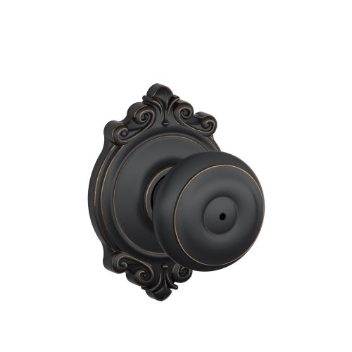 Schlage F40 GEO 716 BRK Georgian Door Knob with Brookshire Trim, Bed & Bath Privacy Lock, Aged Bronze